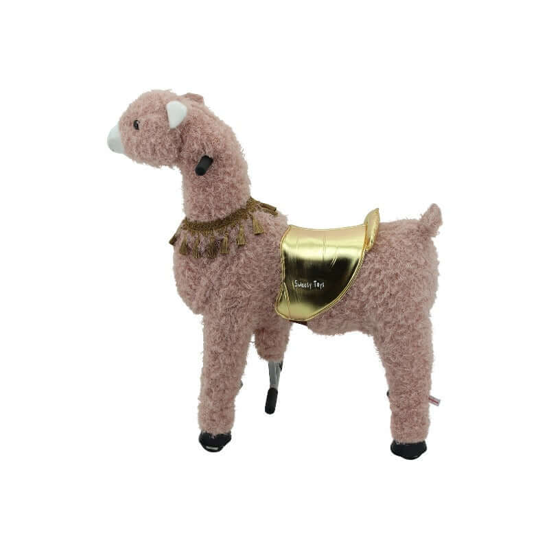 sweety toys 13913 reittier groß alpaka rosa mit goldenem sattel auf rollen für 4 bis 9 jahre-riding animal