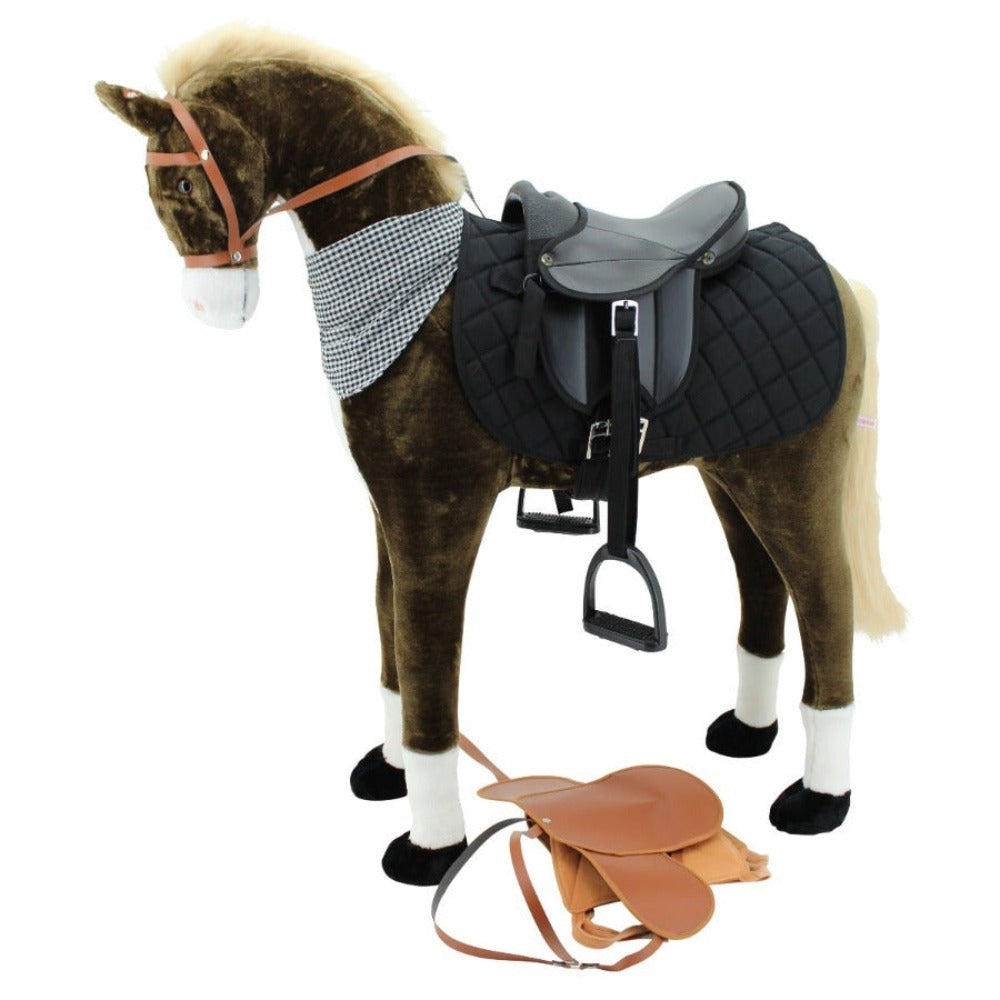 sweety toys 14149 stehpferd standpferd reittier plüschpferd reitpferd 110 cm inkl. sattel mit steigbügeln