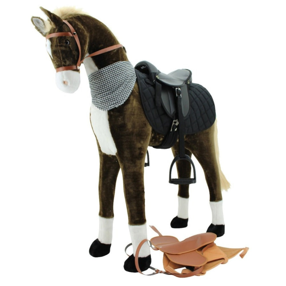sweety toys 14149 stehpferd standpferd reittier plüschpferd reitpferd 110 cm inkl. sattel mit steigbügeln