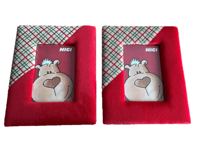 nici bilderrahmen 2er set, 12,5cm x 8,5cm, plüsch bilderrahmen, bildergeschenke, geschenkidee rot & rot