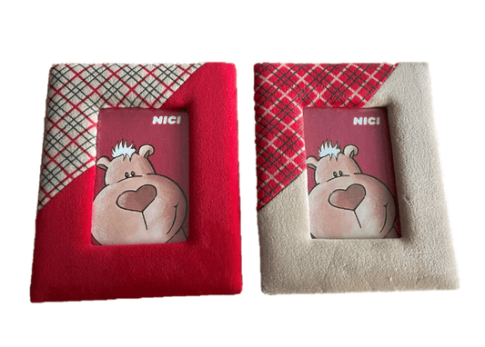 nici bilderrahmen 2er set, 12,5cm x 8,5cm, plüsch bilderrahmen, bildergeschenke, geschenkidee beige & rot