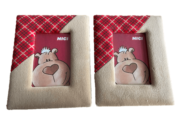 nici bilderrahmen 2er set, 12,5cm x 8,5cm, plüsch bilderrahmen, bildergeschenke, geschenkidee beige & beige