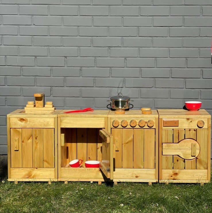 sweety toys 12299 matschküche kinder spielküche gartenküche spielzeug holz- outdoor 4-teilig 160cm