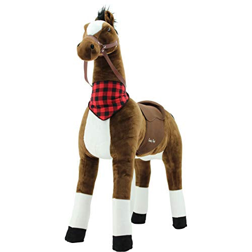 sweety toys 12220 stehpferd mit stahlunterbau - sicherheit stabiles robustes xxl reitpferd höhe 130 cm mit zusätzlichem reitsattel mit steigbügeln