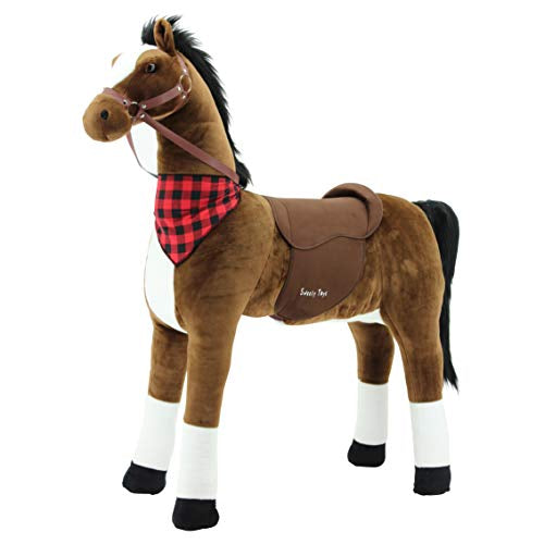 sweety toys 12220 stehpferd mit stahlunterbau - sicherheit stabiles robustes xxl reitpferd höhe 130 cm mit zusätzlichem reitsattel mit steigbügeln