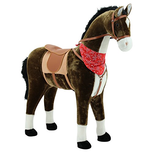 sweety toys 13951 plüsch-stehpferd "chocolate" ca.105cm kopfhöhe bis 80 kg belastbar, mit dunkler mähne, dunklem schweif mit sattel, pferdedecke und zaumzeug mit fliegenmaske