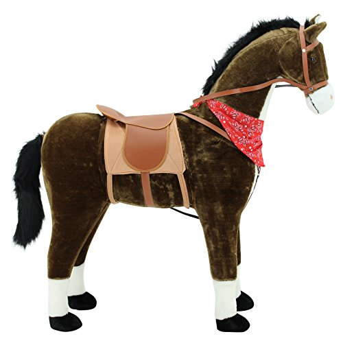 sweety toys 13951 plüsch-stehpferd "chocolate" ca.105cm kopfhöhe bis 80 kg belastbar, mit dunkler mähne, dunklem schweif mit sattel, pferdedecke und zaumzeug mit fliegenmaske