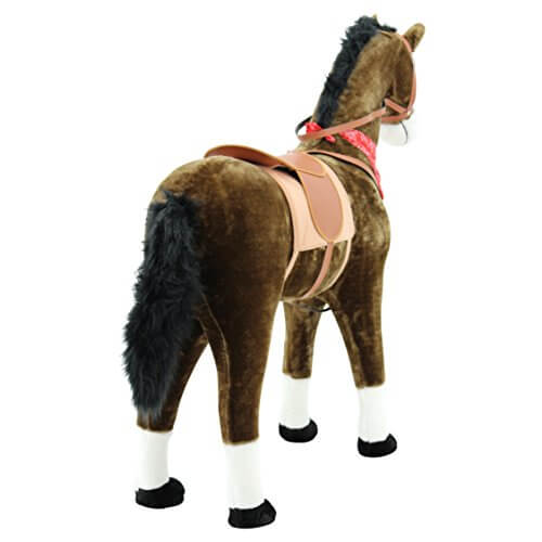 sweety toys 13951 plüsch-stehpferd "chocolate" ca.105cm kopfhöhe bis 80 kg belastbar, mit dunkler mähne, dunklem schweif mit sattel, pferdedecke und zaumzeug mit fliegenmaske