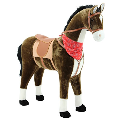 sweety toys 13951 plüsch-stehpferd "chocolate" ca.105cm kopfhöhe bis 80 kg belastbar, mit dunkler mähne, dunklem schweif mit sattel, pferdedecke und zaumzeug mit fliegenmaske