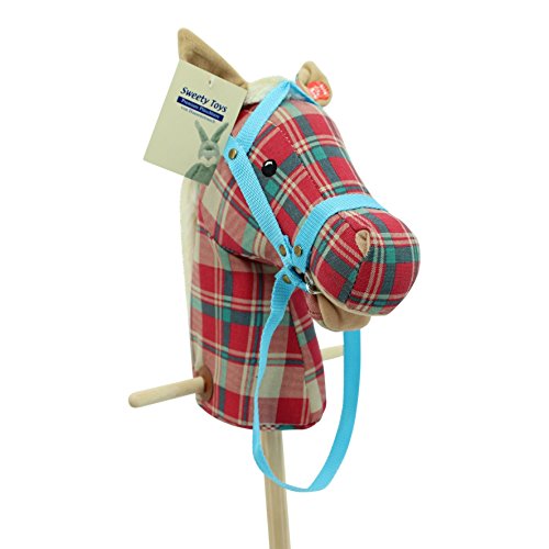 sweety toys 5130 steckenpferd rot-kariert, 100% baumwolle, mit galopp/gewieher