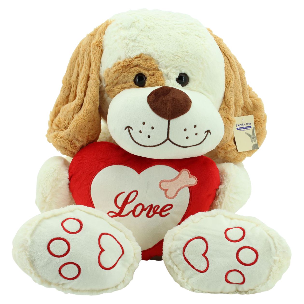 sweety toys 5390 'love' plüschhund in beige 90 cm mit herz, plüschbär aus premium qualität