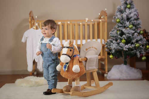 sweety toys 7066 schaukelpferd mit halstuch orange-braun - 2in1 produkt- schaukelpferd und handpuppe