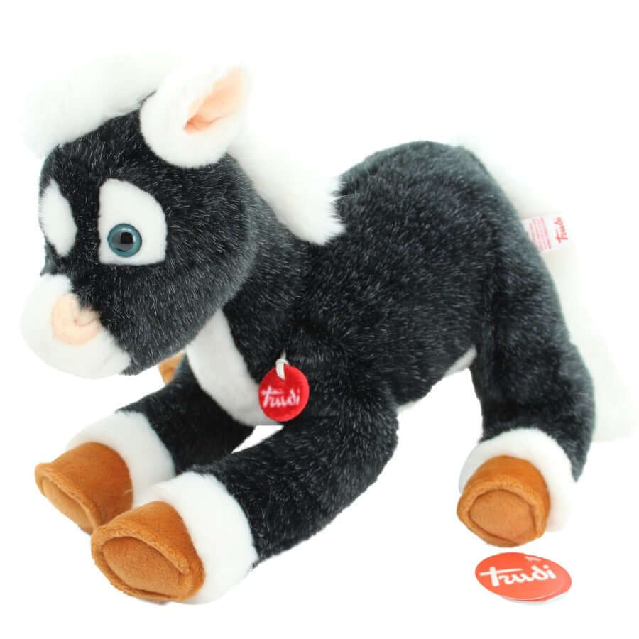 23583 - plüschpferd liegend pferd nelson 45 cm, schwarz/weiß, hochwertiges kuscheltier, kuschelpferd, kinder spielzeug