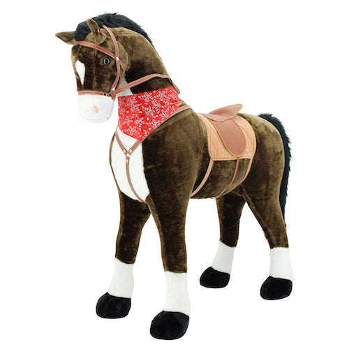 sweety toys 9046 plüsch-stehpferd chocolate 125cm riesenpferd, bis 100 kg, mit dunkler mähne und schweif, sattel, pferdedecke und zaumzeug