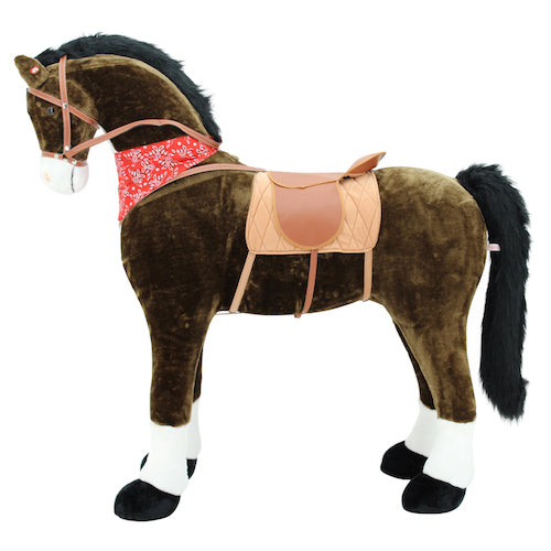 sweety toys 9046 plüsch-stehpferd chocolate 125cm riesenpferd, bis 100 kg, mit dunkler mähne und schweif, sattel, pferdedecke und zaumzeug