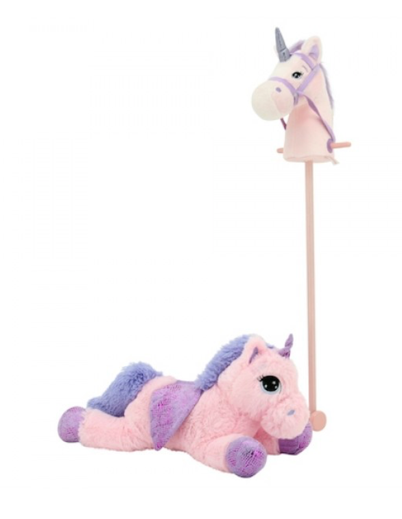 sweety toys 11001 set - steckenpferd einhorn & kuscheltier einhorn plüschtier 65 cm rosa unicorn kuscheleinhorn stofftier