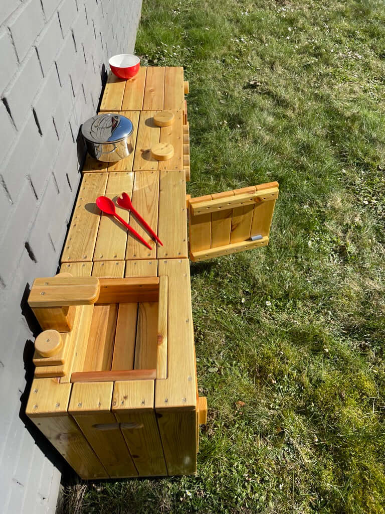 sweety toys 12299 matschküche kinder spielküche gartenküche spielzeug holz- outdoor 4-teilig 160cm