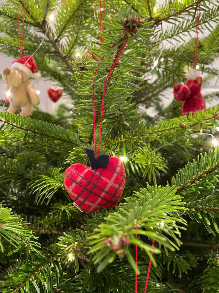 nici weihnachtsbaumanhänger 6er set äpfel in rot kariert, christbaumschmuck, christbaumanhänger