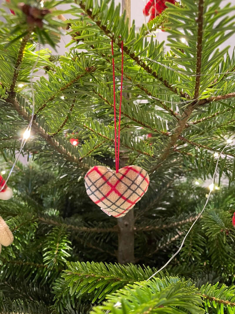 nici herzanhänger beige kariert, weihnachtsbaumanhänger in herzform 6 tlg., christbaumschmuck