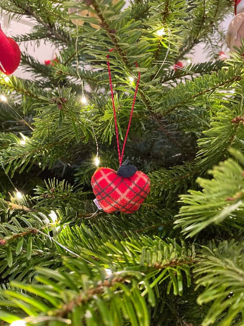 nici weihnachtsbaumanhänger 6er set äpfel in rot kariert, christbaumschmuck, christbaumanhänger