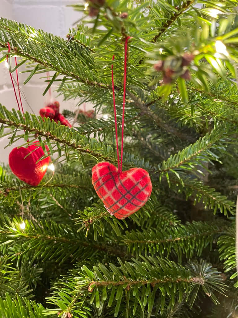 nici herzanhänger rot kariert, weihnachtsbaumanhänger in herzform 6 tlg., christbaumschmuck