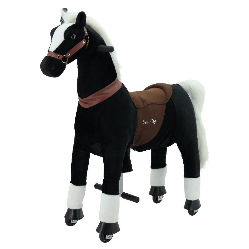 sweety toys 7325 reittier gross pferd blacky auf rollen für 4 bis 9 jahre - riding animal
