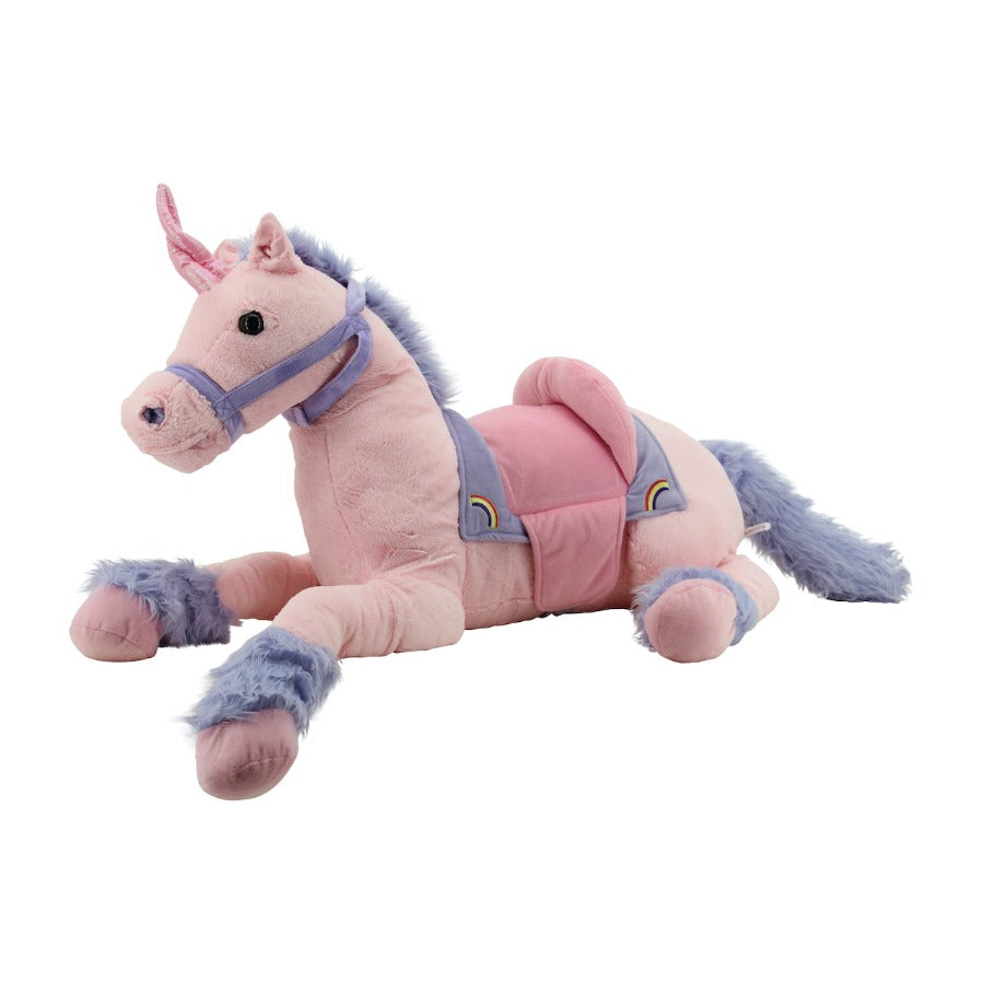 sweety toys 6403 rainbow einhorn xxl rieseneinhorn liegend mit sattel- rosa 110 cm