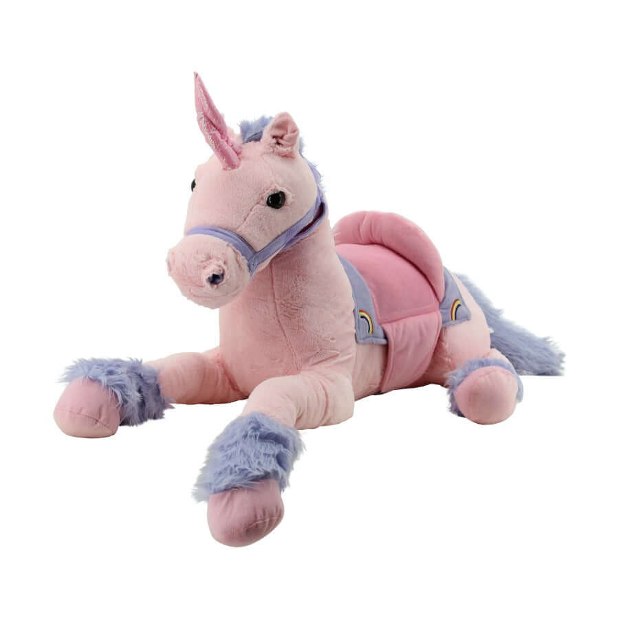 sweety toys 6403 rainbow einhorn xxl rieseneinhorn liegend mit sattel- rosa 110 cm