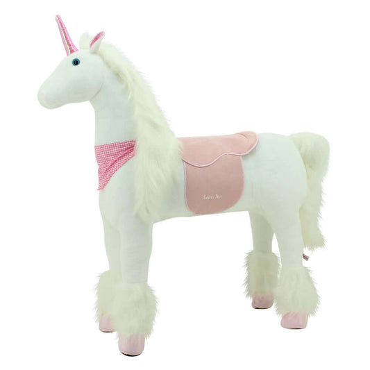 sweety toys 13432 plüsch stehpferd stabiles robustes xxl einhorn höhe 130 cm pferd reitpferd weiß mit stahlunterbau