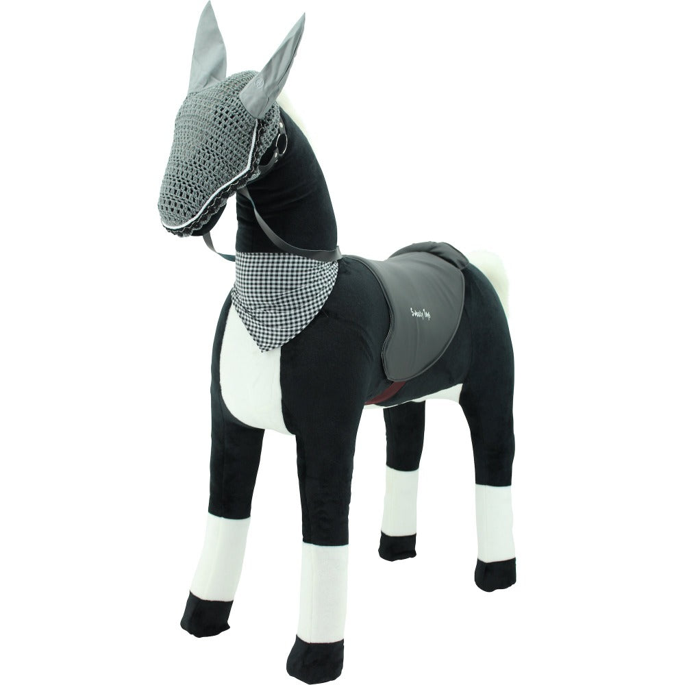 sweety toys 13937 plüsch stehpferd sicherheit stabiles robustes xxl riesenpferd höhe 125 cm reitpferd mit stahlunterbau schwarz mit fliegenmaske