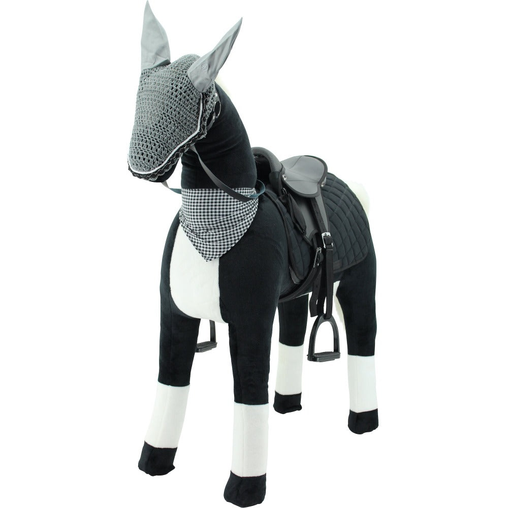 sweety toys 13944 stehpferd stabiles xxl riesenpferd 125 cm reitpferd schwarz mit stahlunterbau mit zusätzlichem reitsattel und fliegenmaske