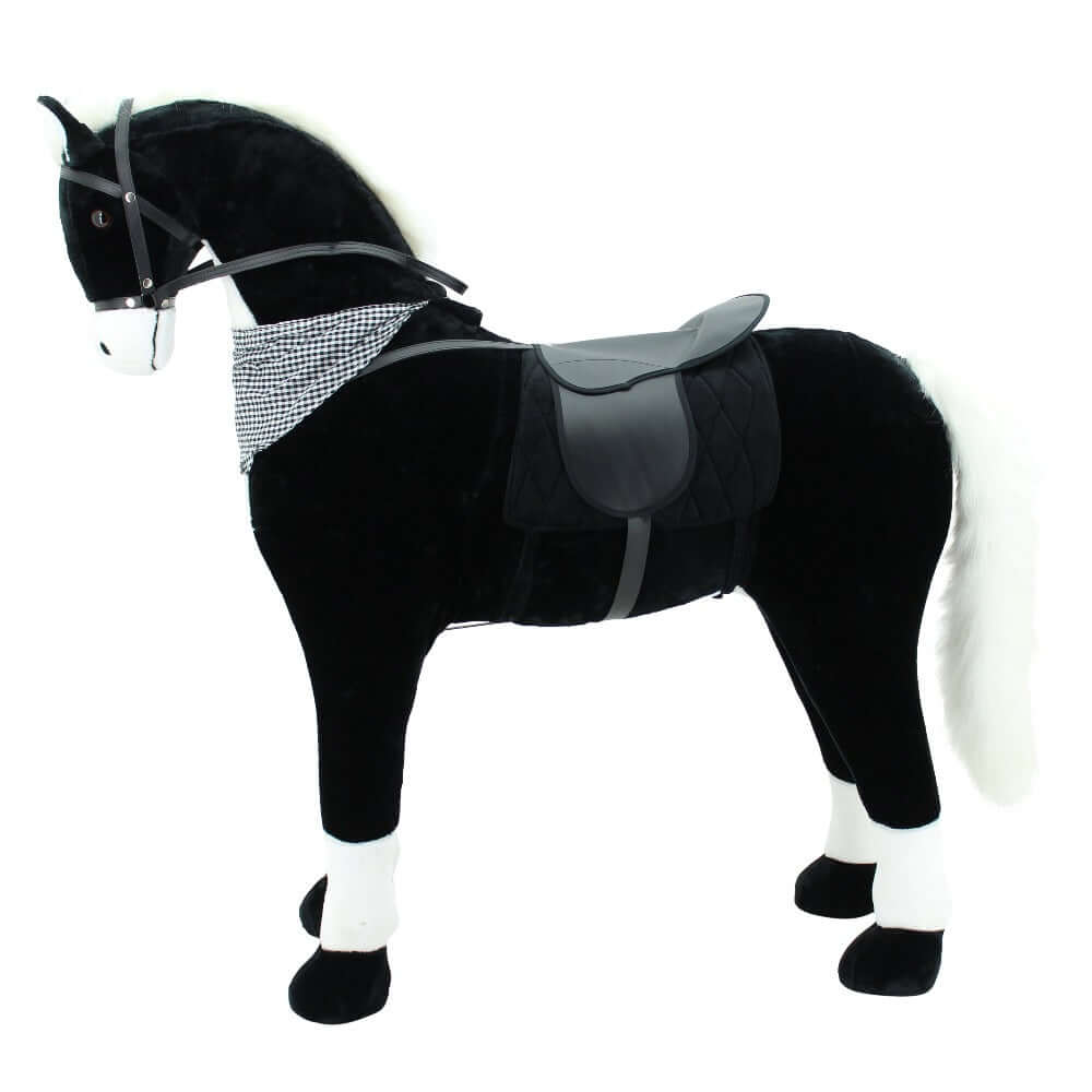 sweety toys 10325 stehpferd xxl giant reitpferd "black diamond" ca.125 cm kopfhöhe bis 100 kg, schwarz mit heller mähne -sattel, pferdedecke, zaumzeug