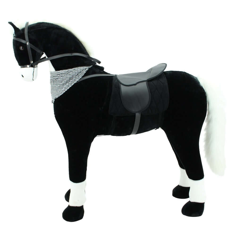 sweety toys 10325 stehpferd xxl giant reitpferd "black diamond" ca.125 cm kopfhöhe bis 100 kg, schwarz mit heller mähne -sattel, pferdedecke, zaumzeug