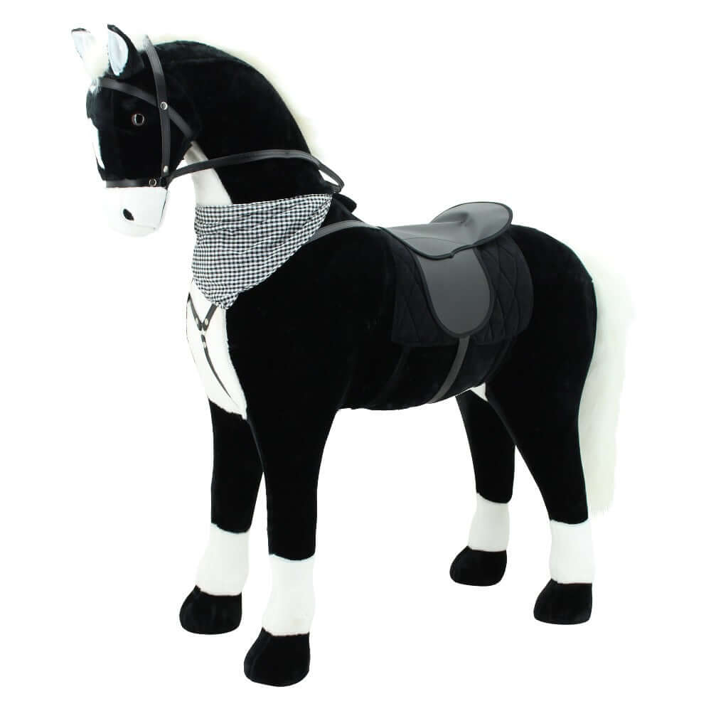 sweety toys 10325 stehpferd xxl giant reitpferd "black diamond" ca.125 cm kopfhöhe bis 100 kg, schwarz mit heller mähne -sattel, pferdedecke, zaumzeug