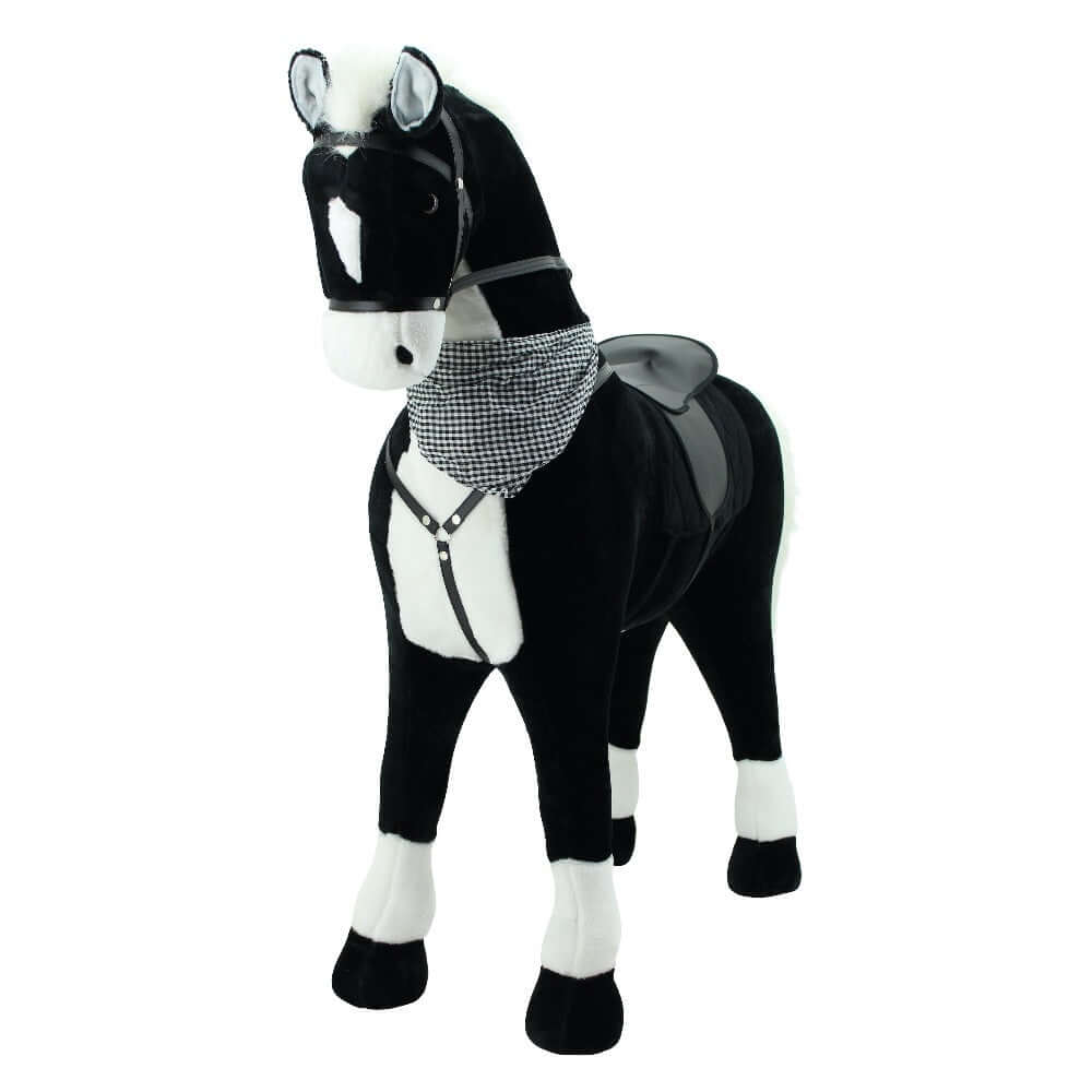 sweety toys 10325 stehpferd xxl giant reitpferd "black diamond" ca.125 cm kopfhöhe bis 100 kg, schwarz mit heller mähne -sattel, pferdedecke, zaumzeug