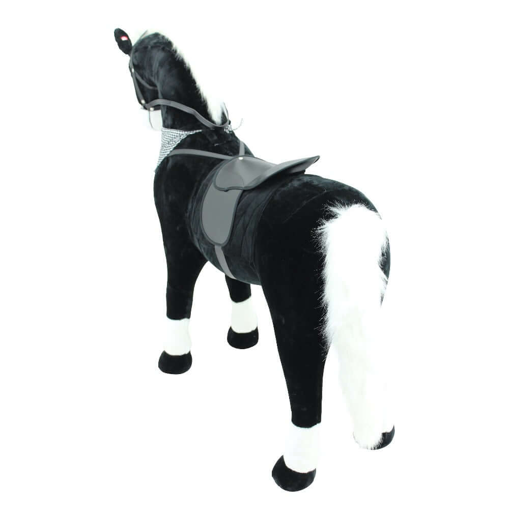 sweety toys 10325 stehpferd xxl giant reitpferd "black diamond" ca.125 cm kopfhöhe bis 100 kg, schwarz mit heller mähne -sattel, pferdedecke, zaumzeug