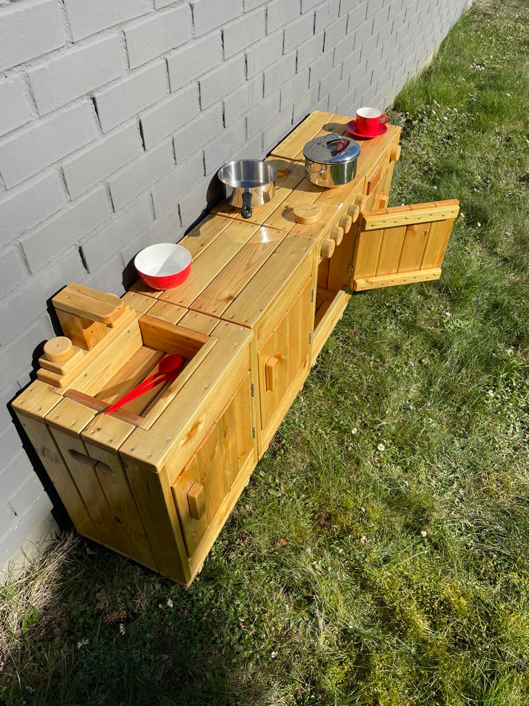 sweety toys 12299 matschküche kinder spielküche gartenküche spielzeug holz- outdoor 4-teilig 160cm