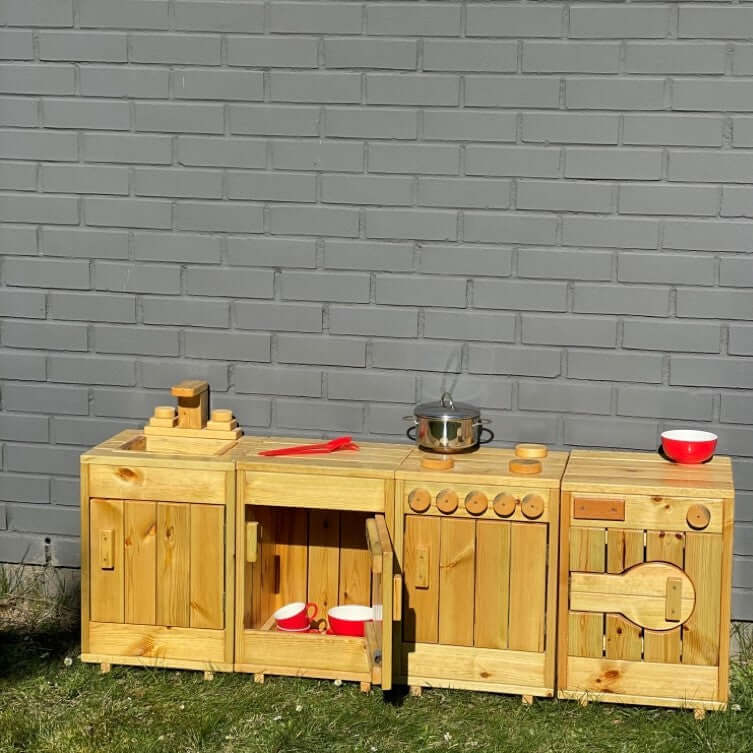 sweety toys 12299 matschküche kinder spielküche gartenküche spielzeug holz- outdoor 4-teilig 160cm