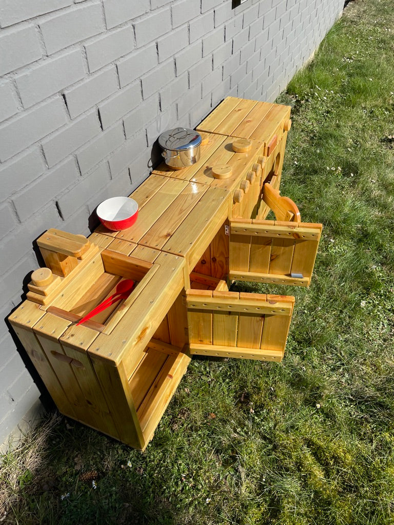 sweety toys 12299 matschküche kinder spielküche gartenküche spielzeug holz- outdoor 4-teilig 160cm