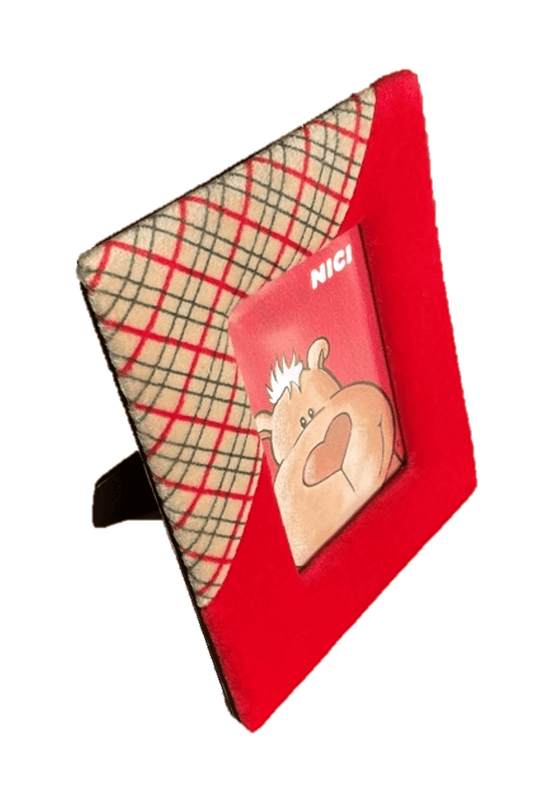 nici bilderrahmen aus plüsch in rot, 12,5cm x 8,5cm, geschenkidee, bilder geschenk, geschenkset