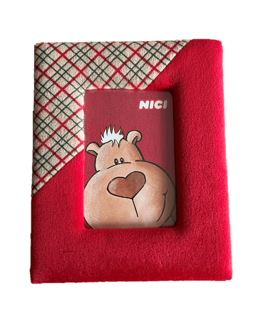nici bilderrahmen aus plüsch in rot, 12,5cm x 8,5cm, geschenkidee, bilder geschenk, geschenkset