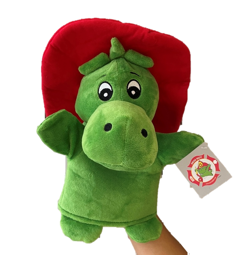 sweety toys 11377 grisu feuerwehr handpuppe drache plüsch ca. 30 cm in grün