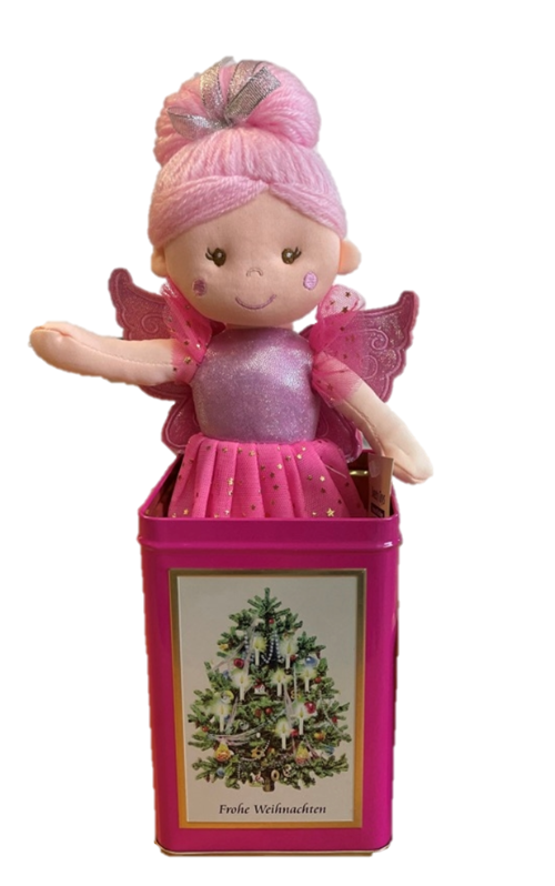 sweety toys geschenkset 13241 stoffpuppe softpuppe fee 30 cm rosa mit geschenkdose, weihnachtsgeschenkdose dose pink