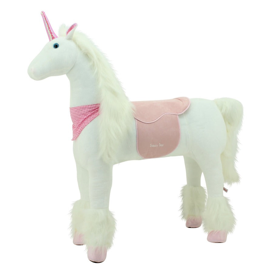 sweety toys 13869 plüsch stehpferd stabiles robustes xxl pferd/ einhorn höhe 130 cm pferd reitpferd weiß mit stahlunterbau- mit 2 wechselköpfen