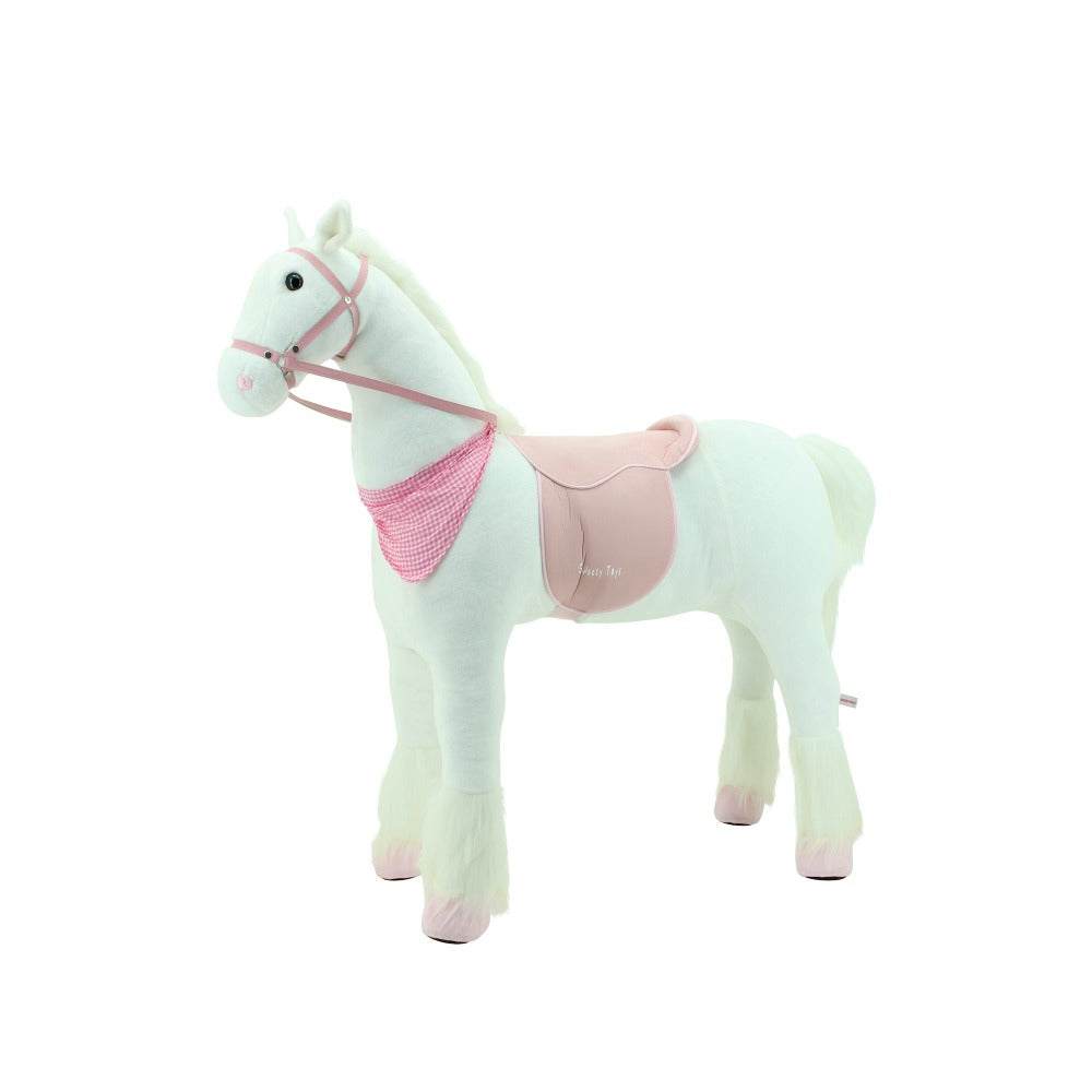 sweety toys 13890 stehpferd robustes xxl reitpferd mit stahlunterbau höhe 130 cm weiss mit rosa sattel inkl. zweitem kopf einhorn