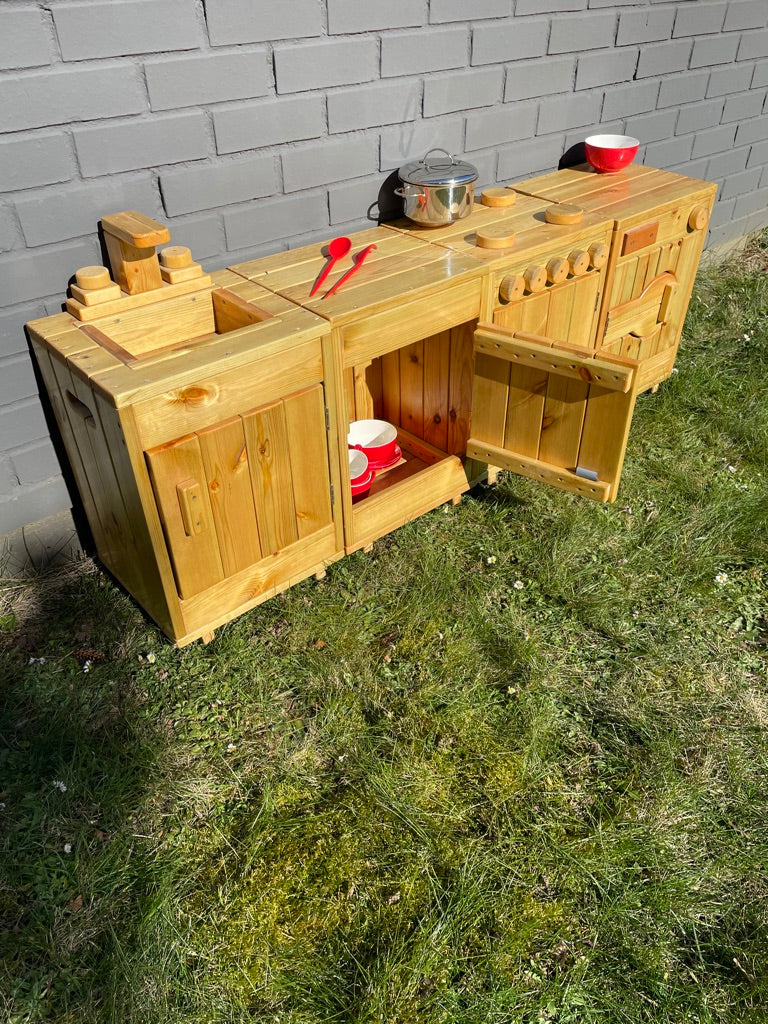 sweety toys 12299 matschküche kinder spielküche gartenküche spielzeug holz- outdoor 4-teilig 160cm