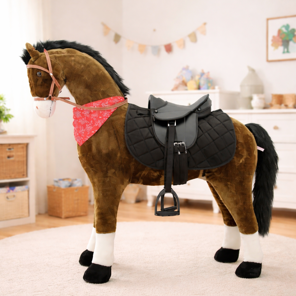 Sweety Toys 11087 Plüsch-Stehpferd Reitpferd XXL 125 cm mit Sattel