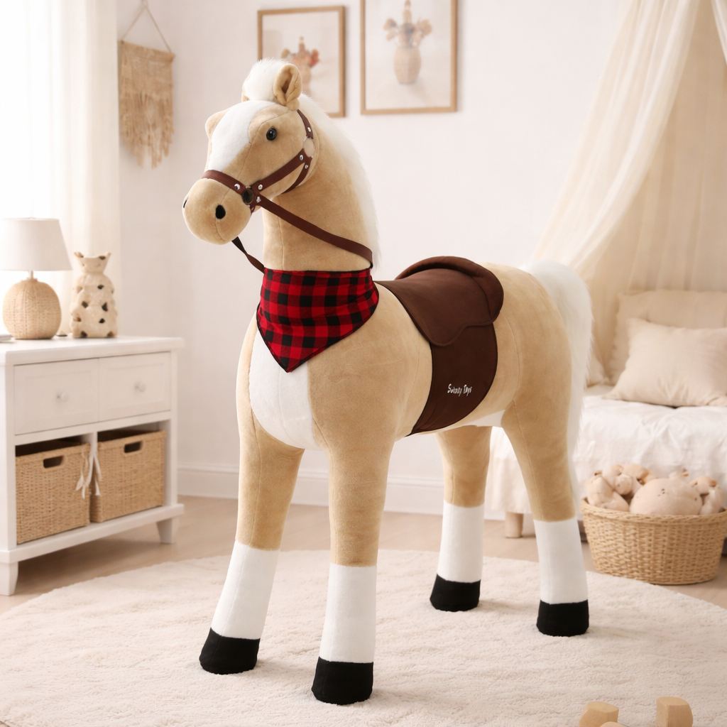 Sweety Toys 11322 Plüsch Stehpferd Riesenpferd Höhe 125 cm Pferd Reitpferd beige mit Stahlunterbau