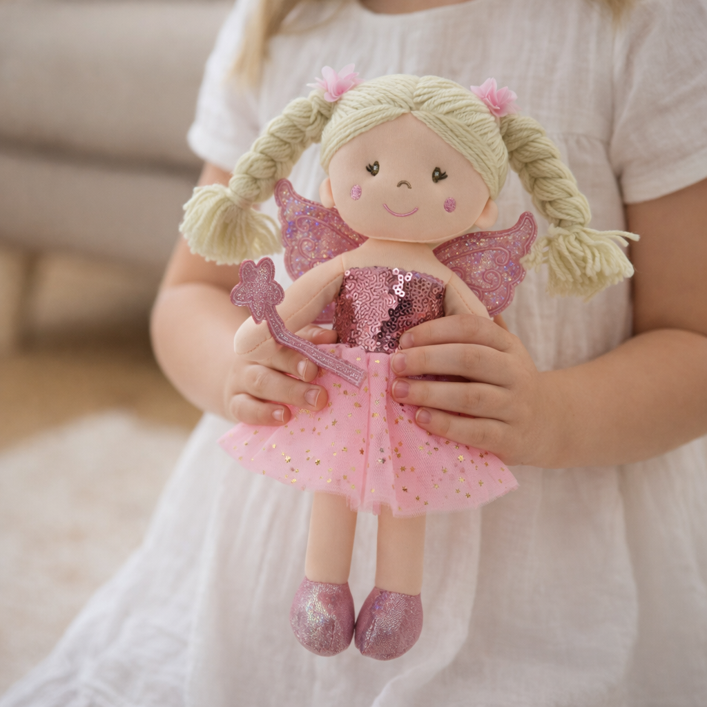 Stoffpuppe Fee 30 cm pink – weiche Kinderpuppe