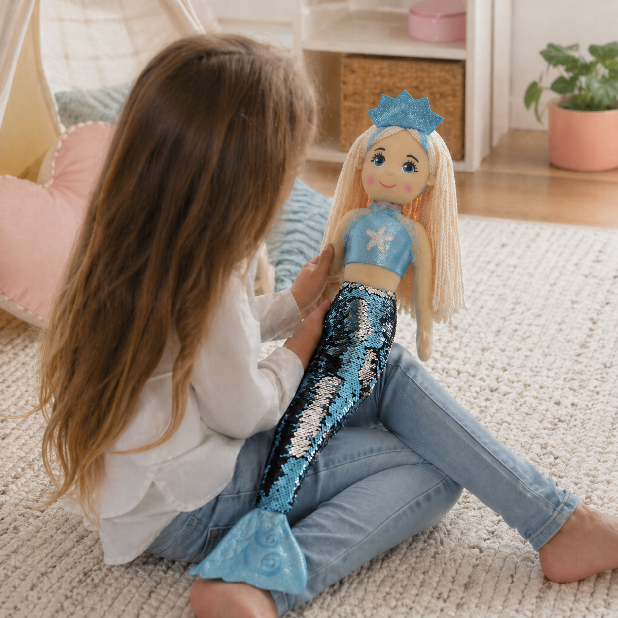 Sweety Toys 11896 bambola di pezza morbida bambola sirena peluche principessa 70 cm turchese